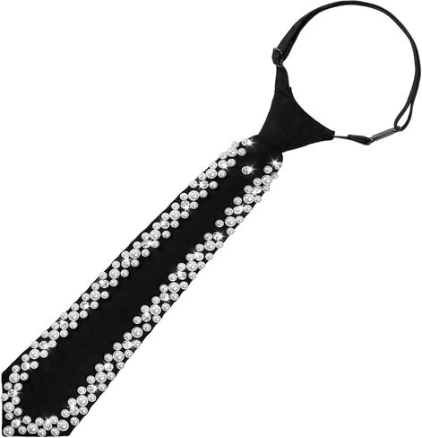 logohu Faux Pearl Tie, Black Adjustable Silk Necktie for Women, Pre-tied Neck Bow Ties with Rhinestones Embellishment for Men Women Formal Wear in Kuwait