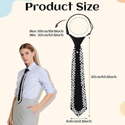 logohu Faux Pearl Tie, Black Adjustable Silk Necktie for Women, Pre-tied Neck Bow Ties with Rhinestones Embellishment for Men Women Formal Wear in Kuwait