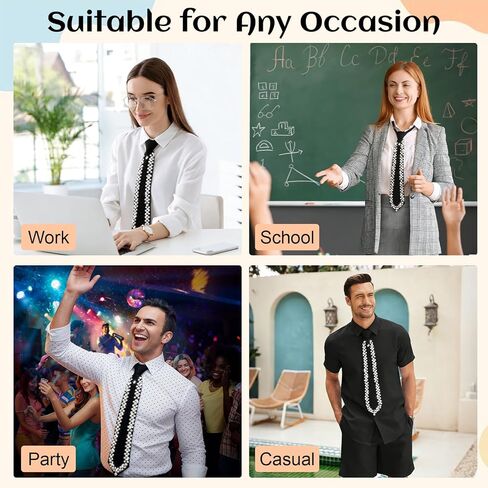 logohu Faux Pearl Tie, Black Adjustable Silk Necktie for Women, Pre-tied Neck Bow Ties with Rhinestones Embellishment for Men Women Formal Wear in Kuwait