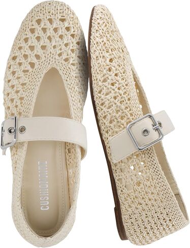 حذاء باليه مسطح من CUSHIONAIRE Gabby Woven Mary Jane للنساء، حذاء مسطح أنيق مريح مع إبزيم ذهبي قابل للتعديل وبطانة من الإسفنج الذكي in Saudi Arabia