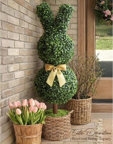Easter Decorations - 3 Ft Boxwood Bunny Topiary with Bow - Artificial Bunny Shaped Tree with Planter Pot for Indoor Outdoor Decor - Spring Decoration for Home Yard Front Door Porch Mantle Party in Kuwait