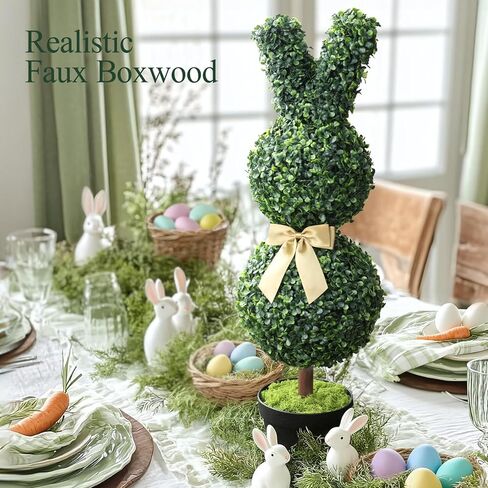 Easter Decorations - 3 Ft Boxwood Bunny Topiary with Bow - Artificial Bunny Shaped Tree with Planter Pot for Indoor Outdoor Decor - Spring Decoration for Home Yard Front Door Porch Mantle Party in Kuwait