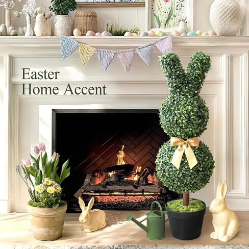 Easter Decorations - 3 Ft Boxwood Bunny Topiary with Bow - Artificial Bunny Shaped Tree with Planter Pot for Indoor Outdoor Decor - Spring Decoration for Home Yard Front Door Porch Mantle Party in Kuwait