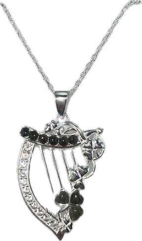 Connemara Marble Irish Harp Necklace – Sterling Silver Pendant with Shamrock & CZ Detail in Kuwait
