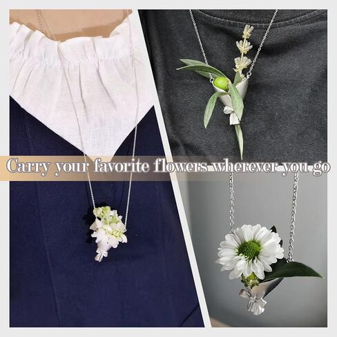 YUVITA Artful Flower Vase Necklace, Wearable Flower Bouquet Pendant, DIY Vase Chain for Insert Real or Dried Flowers, Minimalist Vase Necklace for Women in Saudi Arabia