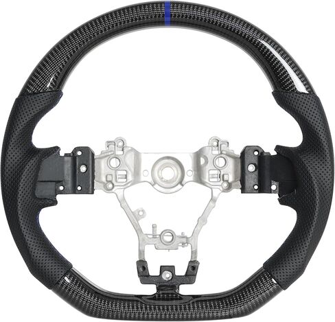 Real Carbon Fiber Steering Wheel for Subaru WRX/WRX STI 2015-2021 White Positioning Line D-Shaped Flat Bottom Nappa Perforated Genuine Leather in Kuwait
