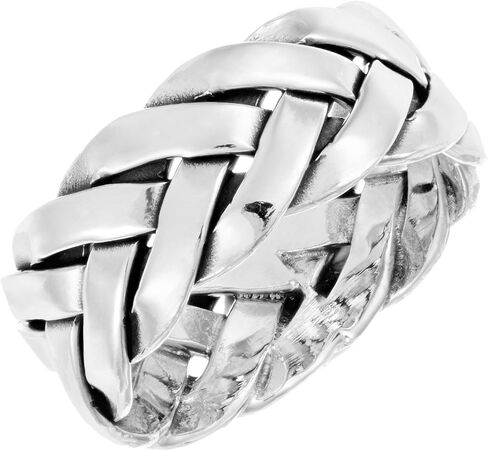 Silverly 925 Sterling Silver Rings for Men and Women - Braided Ring 7.7mm - Wide Band Men's Rings - Woven Band Thick Wedding Rings His and Hers - Classic Promise Rings for Couples in Saudi Arabia