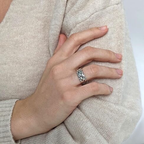 Silverly 925 Sterling Silver Rings for Men and Women - Braided Ring 7.7mm - Wide Band Men's Rings - Woven Band Thick Wedding Rings His and Hers - Classic Promise Rings for Couples in Saudi Arabia