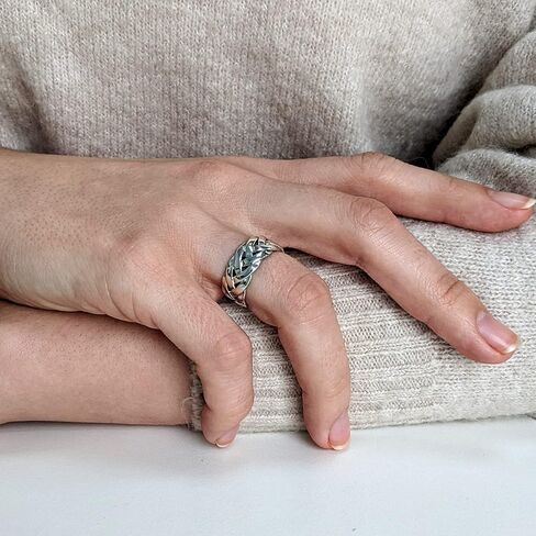 Silverly 925 Sterling Silver Rings for Men and Women - Braided Ring 7.7mm - Wide Band Men's Rings - Woven Band Thick Wedding Rings His and Hers - Classic Promise Rings for Couples in Saudi Arabia