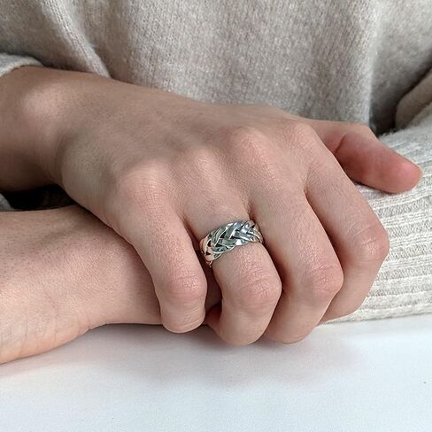 Silverly 925 Sterling Silver Rings for Men and Women - Braided Ring 7.7mm - Wide Band Men's Rings - Woven Band Thick Wedding Rings His and Hers - Classic Promise Rings for Couples in Saudi Arabia