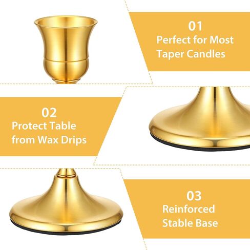 12 Pcs Gold Brass Taper Candle Holders Vintage Metal Candlestick Holders Set for Wedding Table Centerpiece, Christmas Mantel, and Home Decor in Kuwait