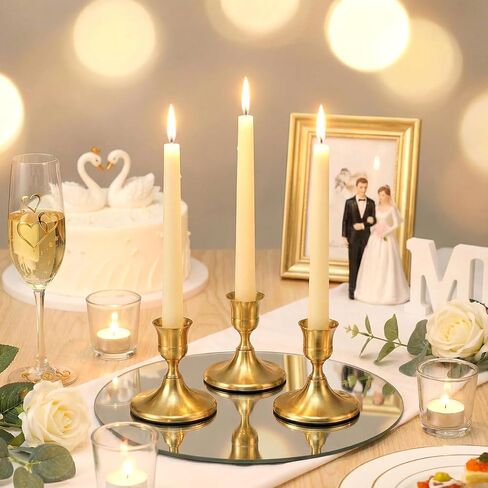 12 Pcs Gold Brass Taper Candle Holders Vintage Metal Candlestick Holders Set for Wedding Table Centerpiece, Christmas Mantel, and Home Decor in Kuwait
