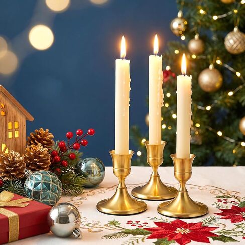 12 Pcs Gold Brass Taper Candle Holders Vintage Metal Candlestick Holders Set for Wedding Table Centerpiece, Christmas Mantel, and Home Decor in Kuwait