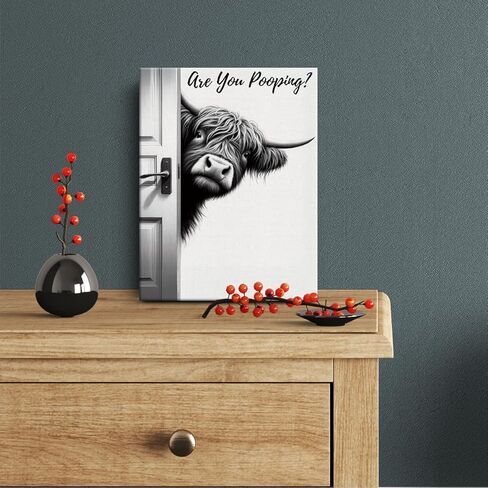 Xiolcxdr Highland Cow Bathroom Decor Sign Funny Bathroom Wall Art With Are You Pooping Cow Sign 12x15 Inch Farmhouse Decor For Western & Highland Cow Lovers in Kuwait