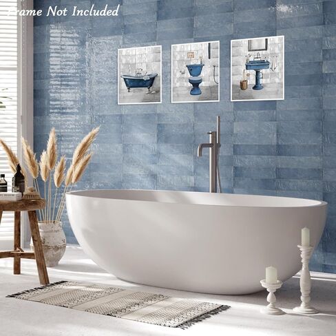 Dazzlewall 4 قطع ديكور جداري للحمام باللون الأزرق الريفي، ديكور فني عتيق للحمام بطباعة فنية عتيقة لحوض استحمام المرحاض، 8 × 10 بوصة غير مؤطرة in Kuwait