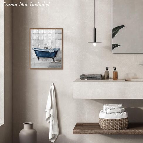 Dazzlewall 4 قطع ديكور جداري للحمام باللون الأزرق الريفي، ديكور فني عتيق للحمام بطباعة فنية عتيقة لحوض استحمام المرحاض، 8 × 10 بوصة غير مؤطرة in Kuwait