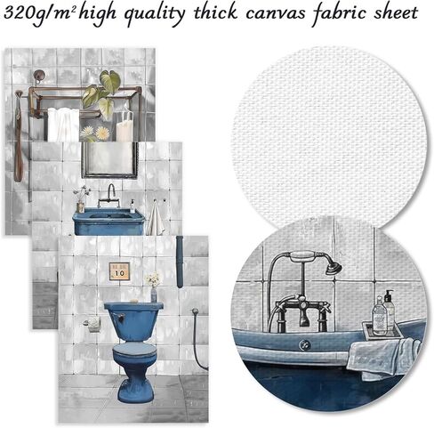 Dazzlewall 4 قطع ديكور جداري للحمام باللون الأزرق الريفي، ديكور فني عتيق للحمام بطباعة فنية عتيقة لحوض استحمام المرحاض، 8 × 10 بوصة غير مؤطرة in Kuwait