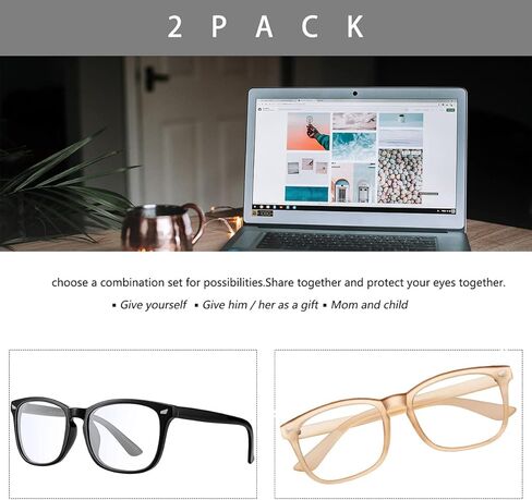 CHBP Blue-Light-Blocking-Glasses for Women Computer Glasses Man，2 Pack Gaming Eyeglasses Fashion Frame(black+transparent) in Saudi Arabia