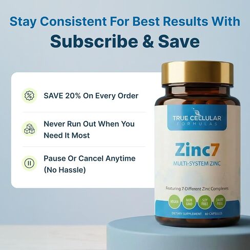 مكمل الزنك اليومي المتقدم Zinc7: زنك متعدد الأنظمة لتعزيز الجهاز المناعي، والنوم، والتمثيل الغذائي، وصحة الأسنان وتوازن الهرمونات، 60 كبسولة، 50 ملغ زنك in Saudi Arabia