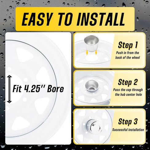 4Pcs 4.25" Push Through Wheel Center Caps Stainless Trailer Hub Cap for Truck SUV RV Wheel Rim, Combination of 2 Closed-End and 2 Open Ended Wheel Hub Covers (Fit 4.25" Bore Chrome) in Kuwait