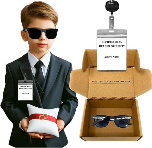 مجموعة هدايا اقتراح حامل خاتم الزواج من Ring Security، تتضمن صندوق حامل خاتم الزفاف مع بطاقة الاسم، ونظارات شمسية وصندوق أمان حلقي وسماعة تجسس in Kuwait
