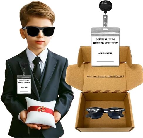 مجموعة هدايا اقتراح حامل خاتم الزواج من Ring Security، تتضمن صندوق حامل خاتم الزفاف مع بطاقة الاسم، ونظارات شمسية وصندوق أمان حلقي وسماعة تجسس in Kuwait
