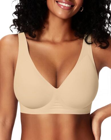 Womens Deep V Jelly Wireless Bras No Underwire Seamless Push Up Full Coverage Support Lift Plunge Tshirt Bralette in Saudi Arabia