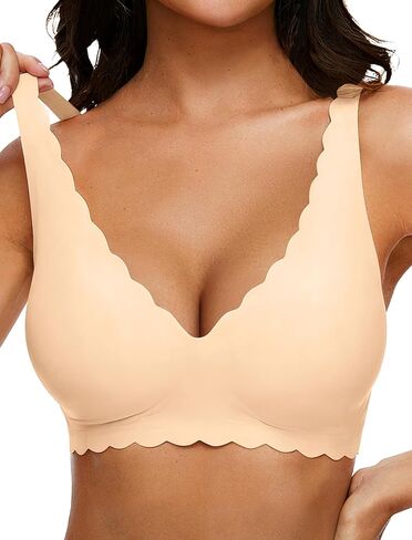Womens Deep V Jelly Wireless Bras No Underwire Seamless Push Up Full Coverage Support Lift Plunge Tshirt Bralette in Saudi Arabia