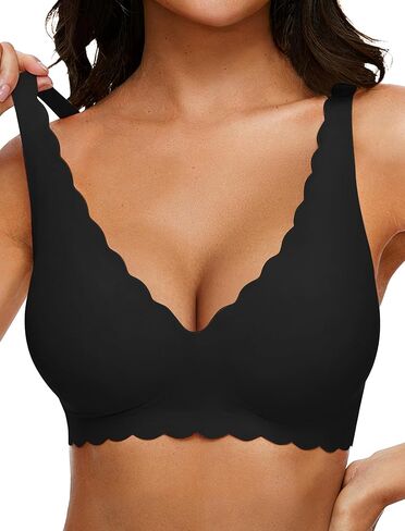 Womens Deep V Jelly Wireless Bras No Underwire Seamless Push Up Full Coverage Support Lift Plunge Tshirt Bralette in Saudi Arabia