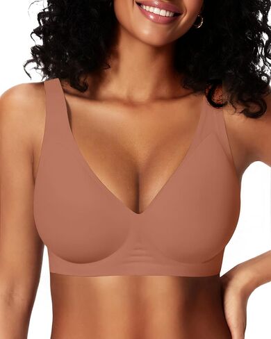 Womens Deep V Jelly Wireless Bras No Underwire Seamless Push Up Full Coverage Support Lift Plunge Tshirt Bralette in Saudi Arabia