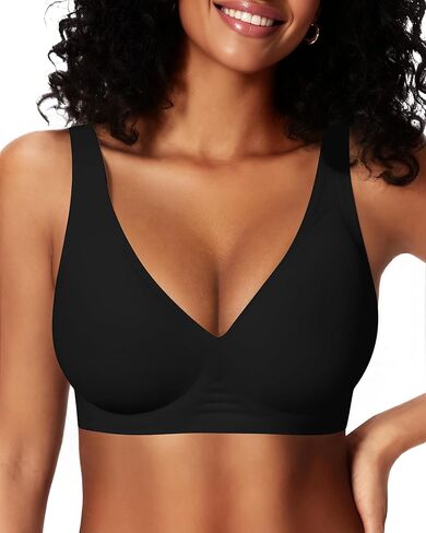 Womens Deep V Jelly Wireless Bras No Underwire Seamless Push Up Full Coverage Support Lift Plunge Tshirt Bralette in Saudi Arabia