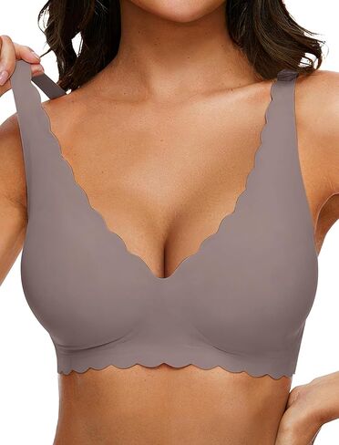 Womens Deep V Jelly Wireless Bras No Underwire Seamless Push Up Full Coverage Support Lift Plunge Tshirt Bralette in Saudi Arabia