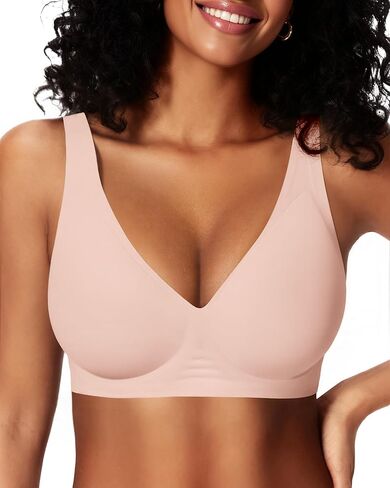Womens Deep V Jelly Wireless Bras No Underwire Seamless Push Up Full Coverage Support Lift Plunge Tshirt Bralette in Saudi Arabia