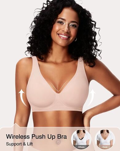Womens Deep V Jelly Wireless Bras No Underwire Seamless Push Up Full Coverage Support Lift Plunge Tshirt Bralette in Saudi Arabia