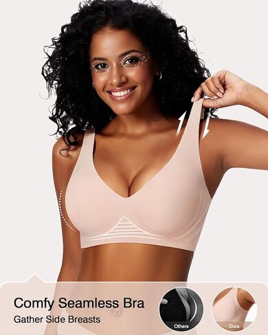 Womens Deep V Jelly Wireless Bras No Underwire Seamless Push Up Full Coverage Support Lift Plunge Tshirt Bralette in Saudi Arabia