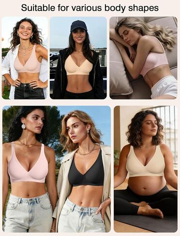 Womens Deep V Jelly Wireless Bras No Underwire Seamless Push Up Full Coverage Support Lift Plunge Tshirt Bralette in Saudi Arabia