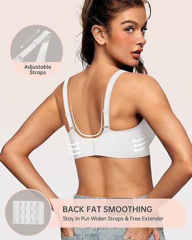 OEAK Womens Deep V Bras Wireless White & Womens Wireless Jelly Bra Plus Size Skin Color XXL in Kuwait