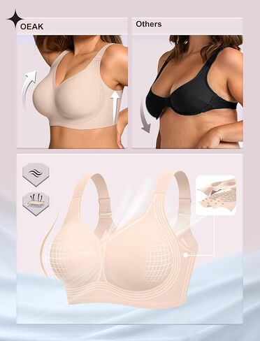OEAK Womens Deep V Bras Wireless White & Womens Wireless Jelly Bra Plus Size Skin Color XXL in Kuwait