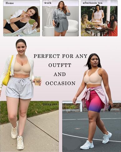 OEAK Womens Deep V Bras Wireless White & Womens Wireless Jelly Bra Plus Size Skin Color XXL in Kuwait