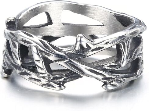 Jesus Crown of Thorns Rings Vintage Christian Rings for Men Women Vine Branch Barbed Wire Ring Silver Lucky Ring Jewelry Gift Size 6-13 in Saudi Arabia