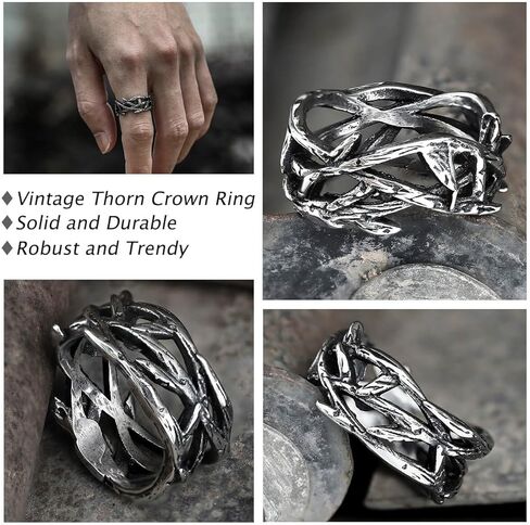 Jesus Crown of Thorns Rings Vintage Christian Rings for Men Women Vine Branch Barbed Wire Ring Silver Lucky Ring Jewelry Gift Size 6-13 in Saudi Arabia