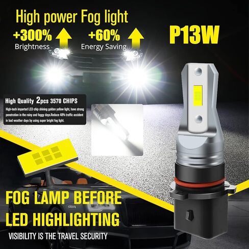 AC/DC 9-36V P13W LED لمبة الضباب البيضاء، 3800LM فائقة السطوع 2x45mil 5730 رقائق 12277 SH23W LED لمبات السيارات والشاحنات، غير قطبية.2-حزم. in Kuwait