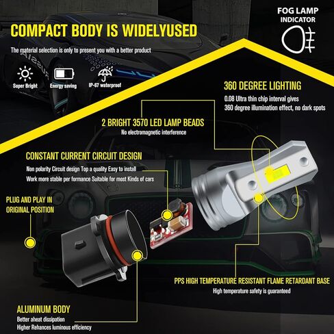 AC/DC 9-36V P13W LED لمبة الضباب البيضاء، 3800LM فائقة السطوع 2x45mil 5730 رقائق 12277 SH23W LED لمبات السيارات والشاحنات، غير قطبية.2-حزم. in Kuwait