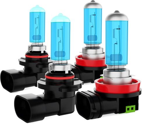 Headlight Bulbs Fit for Chrysler Pacifica 2017-2020 Halogen Bulbs, 9005/HB3/H10 High Beams+ H11/H8/H9 Low Beams Upgraded Front Light Kit, 200% Brightness 6000K White, 4 in a Pack in Kuwait