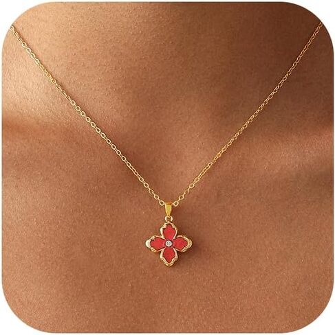 Gold Clover Pendant Necklace for Women Dainty 14K Gold Plated Four Leaf Shamrock Lucky Charm Adjustable Chain Fashion Minimalist Jewelry Gift for Her Everyday Wear in Kuwait