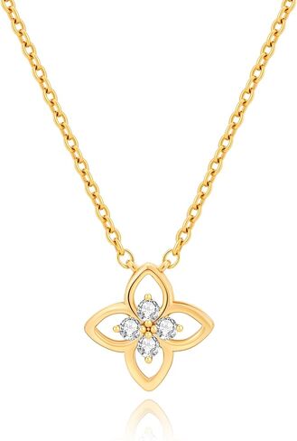 COBI Pendant Necklaces for Women, 18K Gold & Rhodium Plated Four Leaf Clover with CZ, Open Circle Karma Eternity Pendant, Link Chain Necklace with T-Bar Charm, Adjustable 16"+2" Dainty Jewelry Gift in Saudi Arabia