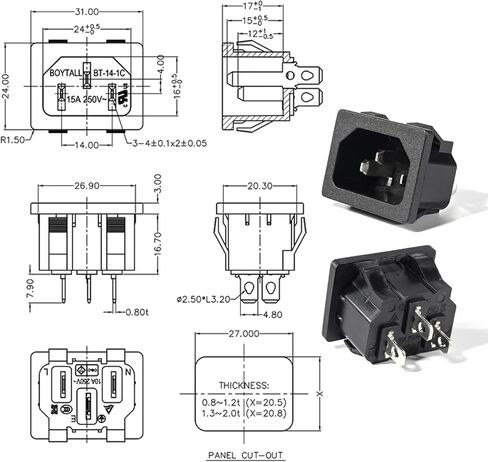 وحدة مدخل طاقة تيار متردد IEC C14 مكونة من 10 قطع، 10 أمبير 250 فولت، مقبس تثبيت لوحة 3 سنون للخادم/الحاوية الكهربائية in Kuwait