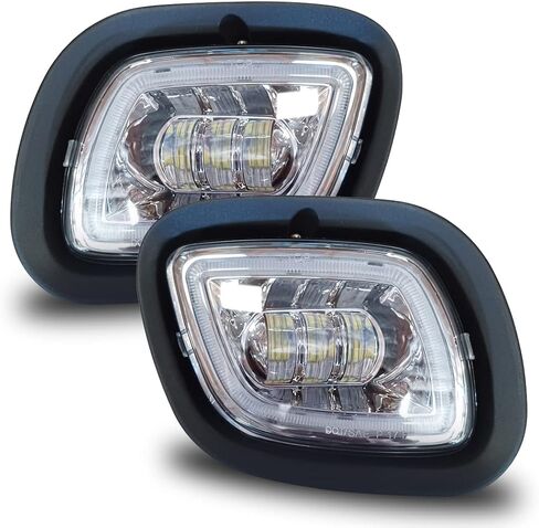 مصباح ضباب LED مناسب لجهاز عرض Freightliner الجديد Cascadia Chrome LED مع شريط إضاءة للسائق الأيسر وجانب الركاب الأيمن لموديلات 2018 2019 2020 2021 المعتمدة من DOT SAE (HY6316C-DP) in Saudi Arabia