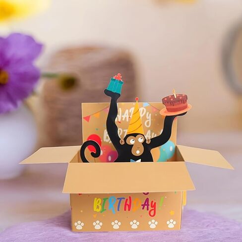 Funny Monkey Birthday Card with 3D Pop-Up Design - Happy Birthday Party Decoration, Christmas Card with Envelope/Handles Unique Christmas Gift for Friends in Saudi Arabia