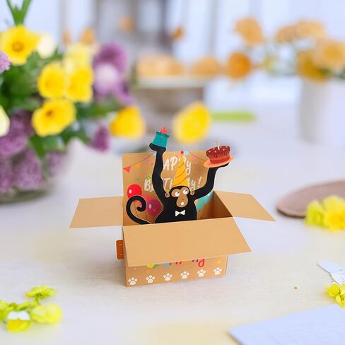 Funny Monkey Birthday Card with 3D Pop-Up Design - Happy Birthday Party Decoration, Christmas Card with Envelope/Handles Unique Christmas Gift for Friends in Saudi Arabia
